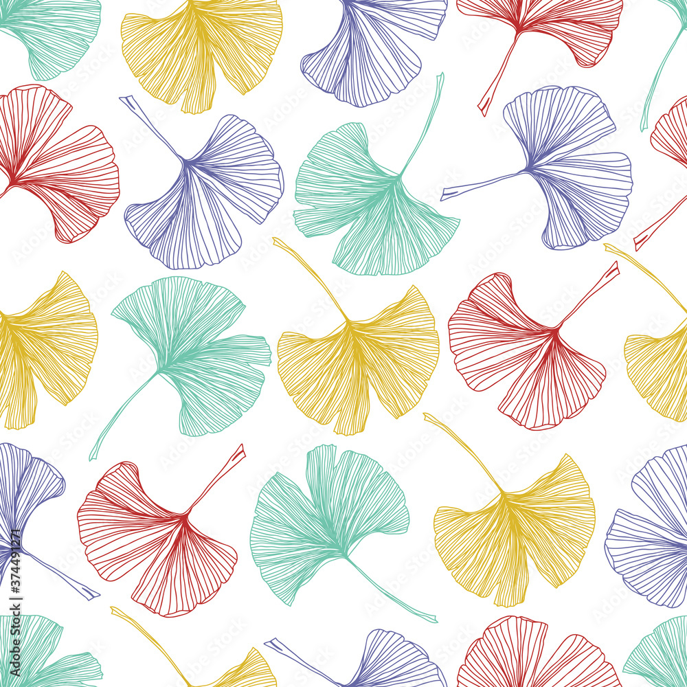 Obraz premium Gingko biloba seamless vector background pattern. 