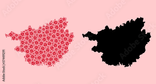 Vector Collage Map of Guangxi Zhuang Region of Coronavirus Parts and Solid Map