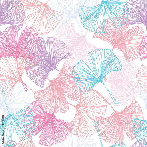 Gingko biloba seamless vector background pattern. 