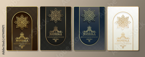 Luxury greeting card with mandala motif and border in retro style
