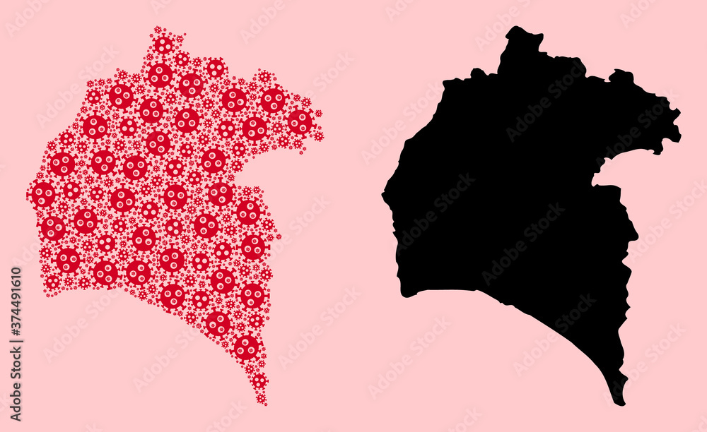Vector Collage Map of Huelva Province of Viral Icons and Solid Map