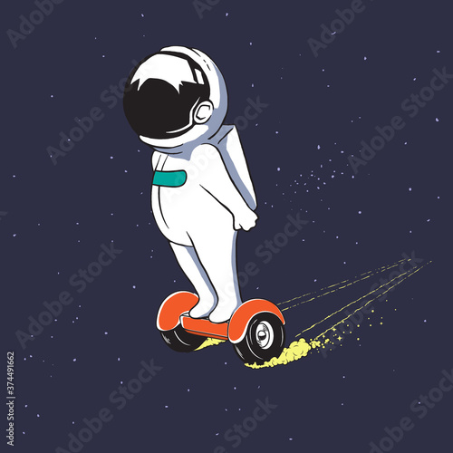 Astronaut moving on gyro scooter