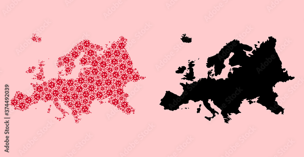Vector Collage Map of Europe of Coronavirus Icons and Solid Map Vector Collage Map of Europe of Coronavirus Icons and Solid Map