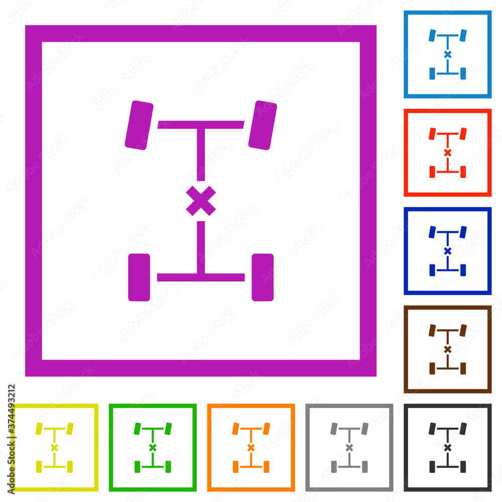 Central differential lock flat framed icons Central differential lock flat framed icons
