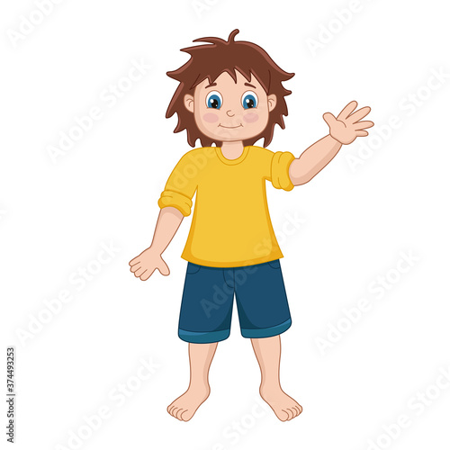 Little schoolboy boy in t shirt and shorts vector illustration