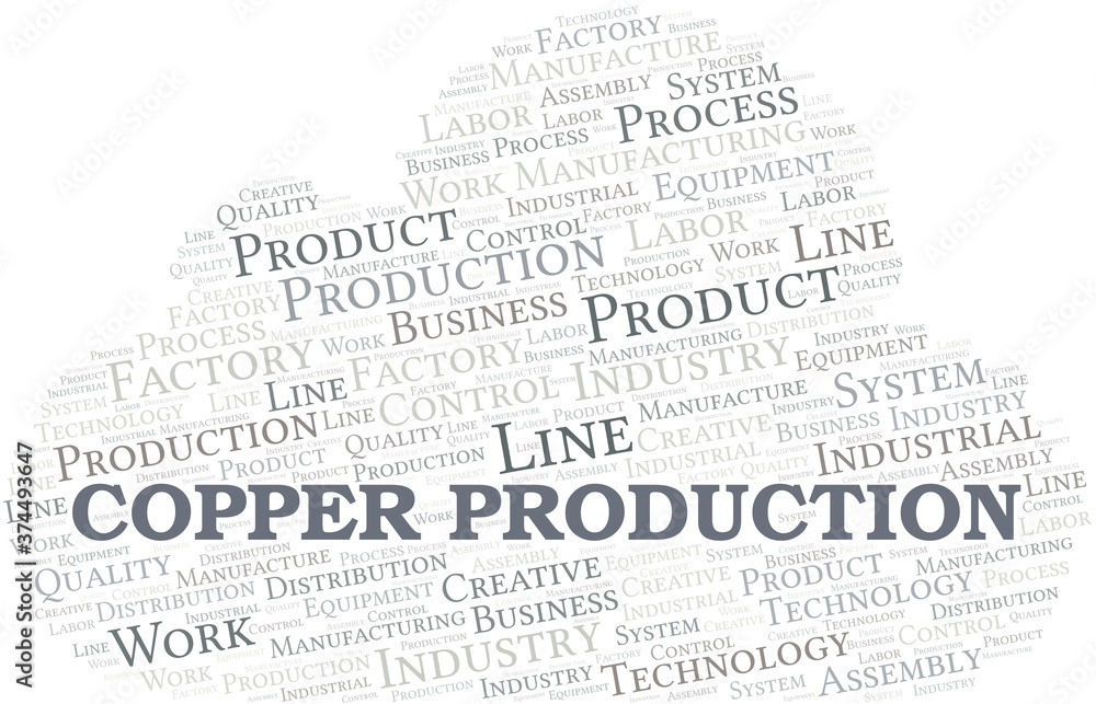 Copper Production word cloud create with text only. Copper Production word cloud create with text only.