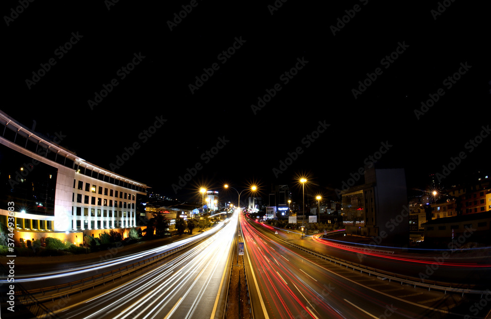 Long time exposure of an inner-city highway in Istanbul, Turkey