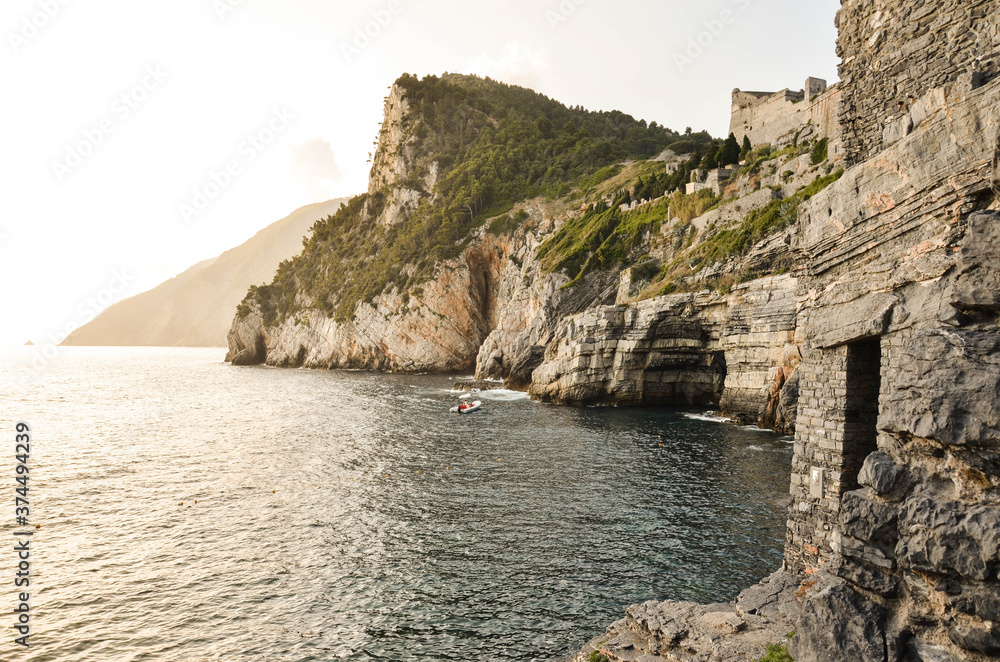 Cliffs of Portovenere in Mediterranean sea, Porto Venere, La Spezia, Liguria, Italy, Europe