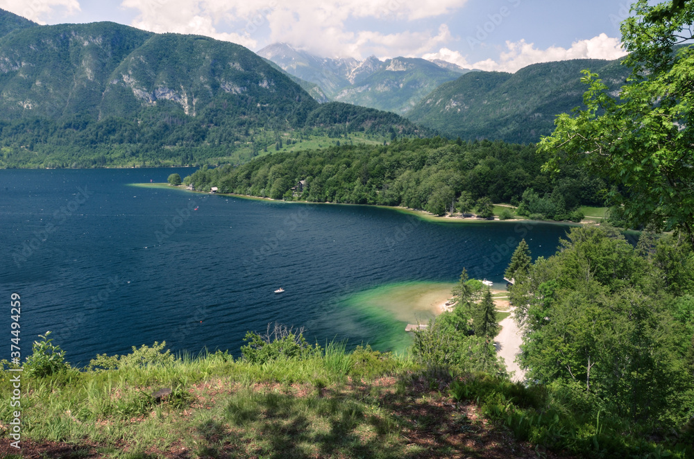 Lake Bohinj in Slovenia, Julian Alps in the background, Triglav National Park