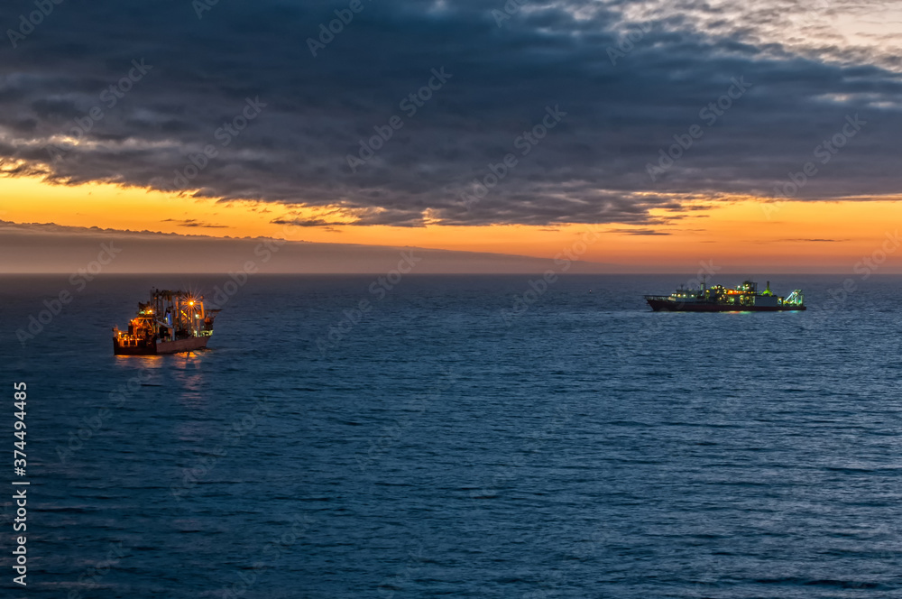 Sun sets over diamond boats at Luderitz Sun sets over diamond boats at Luderitz