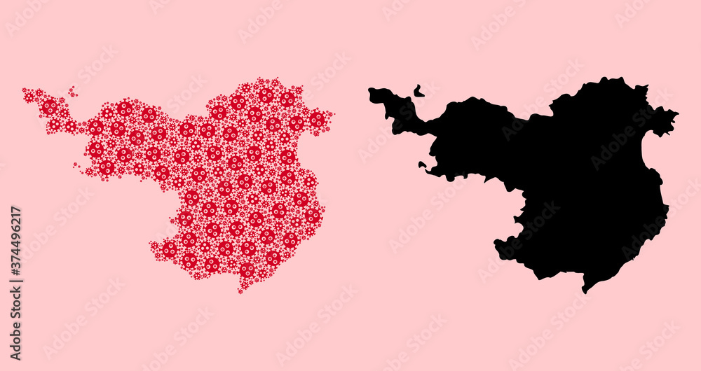 Vector Collage Map of Gerona Province of Virus Items and Solid Map Vector Collage Map of Gerona Province of Virus Items and Solid Map