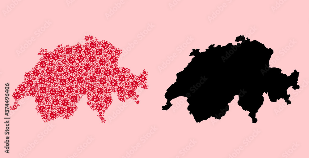 Vector Mosaic Map of Switzerland of Covid Icons and Solid Map