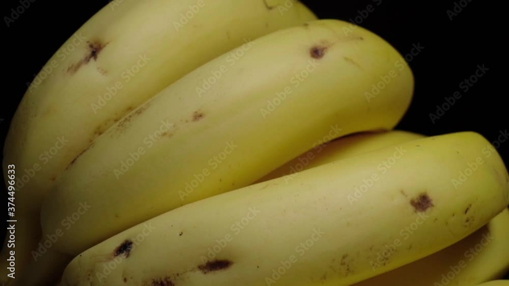 Tilt Up Shot of Banana Bunch on Black Background, Closeup Tilt Up Shot of Banana Bunch on Black Background, Closeup