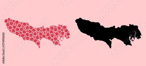 Vector Mosaic Map of Tokyo Prefecture of Infection Icons and Solid Map