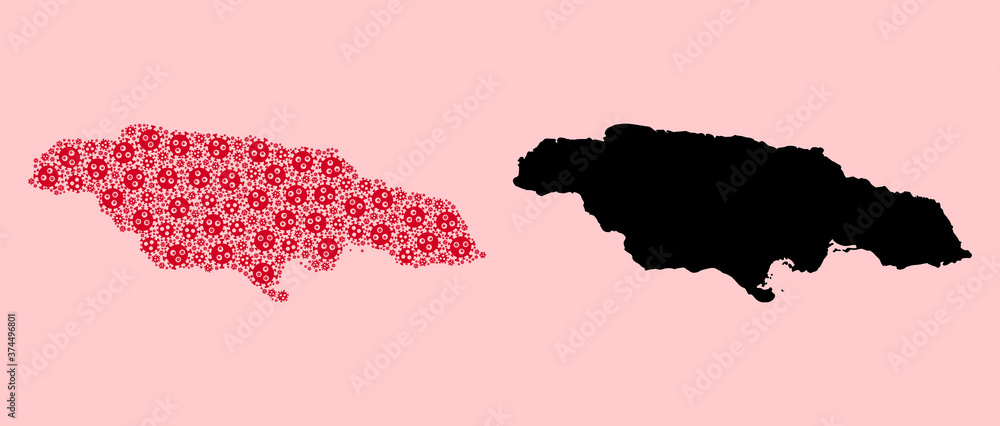 Vector Mosaic Map of Jamaica of Infection Icons and Solid Map