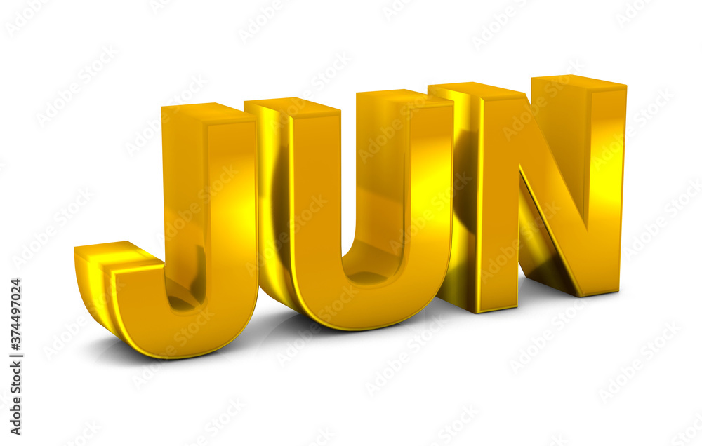 Jun Gold 3D Text - June Month Abbreviation isolated on white background. 3D render. Jun Gold 3D Text - June Month Abbreviation isolated on white background. 3D render.