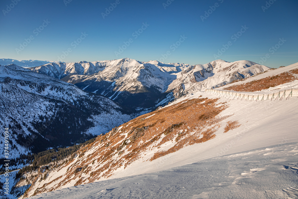Low snow level on Kasprowy Wierch in winter, Tatra mountains