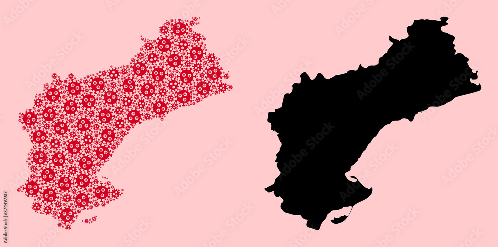 Vector Collage Map of Tarragona Province of Coronavirus Parts and Solid Map