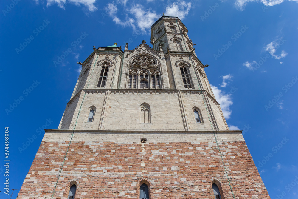 Towers of the historic Andreaskirche church in Braunschweig, Germany