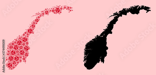 Vector Collage Map of Norway of Virus Parts and Solid Map