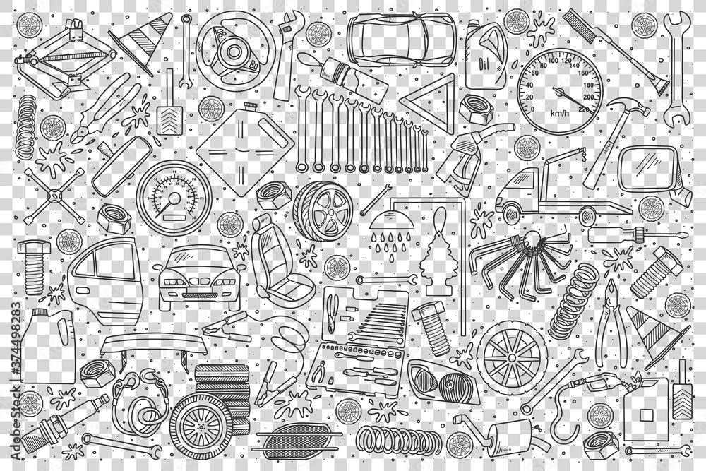Car service doodle set