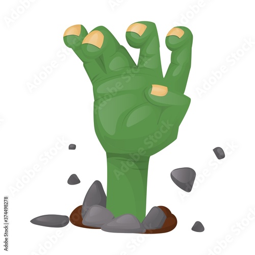 Halloween party scary zombie hand spooky character vector illustration. Night horror invitation card.