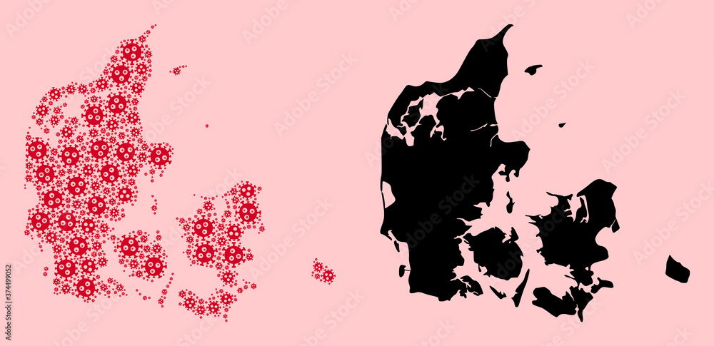 Vector Collage Map of Denmark of Outbreak Icons and Solid Map Vector Collage Map of Denmark of Outbreak Icons and Solid Map