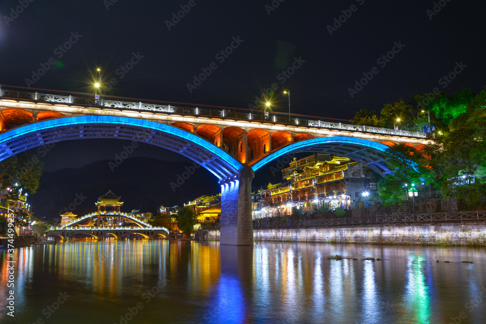 Fototapeta premium Fenghuang Ancient City Summer Night Scenery, Xiangxi, Hunan, China