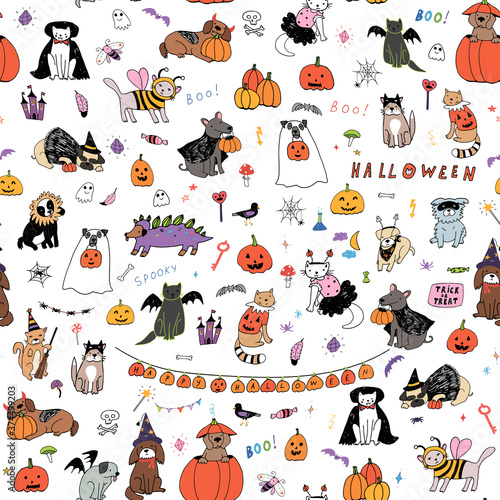 Halloween hand drawn doodle seamless vector pattern