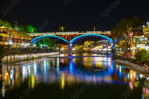 Fenghuang Ancient City Summer Night Scenery, Xiangxi, Hunan, China