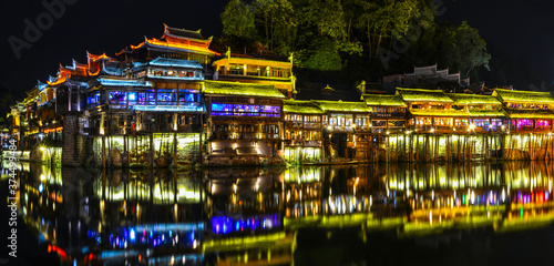 Fenghuang Ancient City Summer Night Scenery, Xiangxi, Hunan, China photo