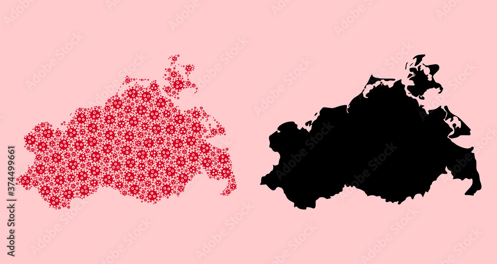 Vector Collage Map of Mecklenburg-Vorpommern State of Virus Icons and Solid Map