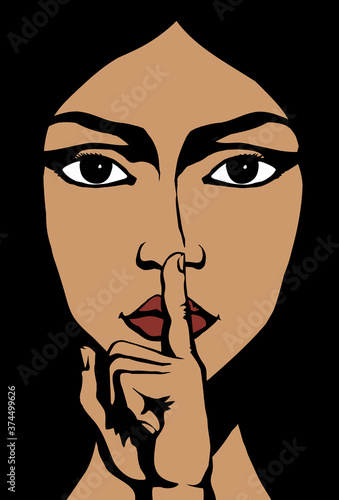 The finger shows quietly. Vector drawing