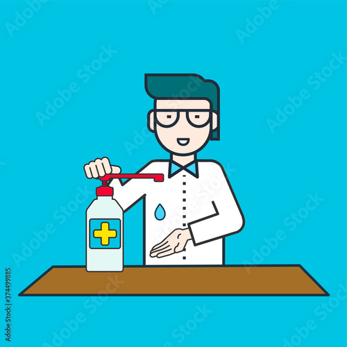 man uses hand sanitizer vector