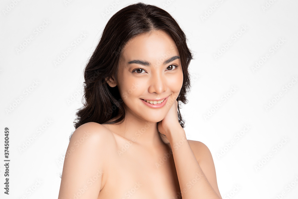 Beautiful Young asian Woman with Clean Fresh Skin, on white background, Face care, Facial treatment, Cosmetology, beauty and spa, Asian women portrait Beautiful Young asian Woman with Clean Fresh Skin, on white background, Face care, Facial treatment, Cosmetology, beauty and spa, Asian women portrait