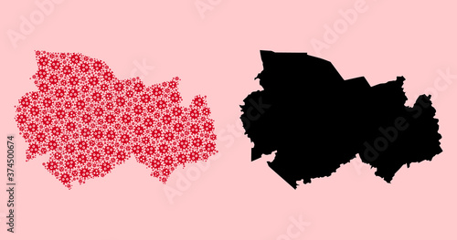 Vector Mosaic Map of Novosibirsk Region of Covid-2019 Virus Items and Solid Map