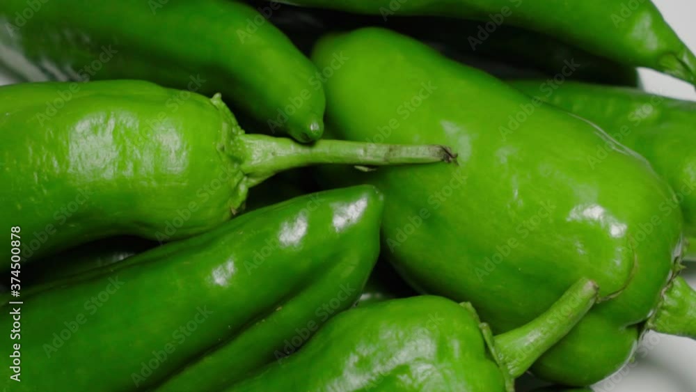 Green Anaheim Peppers, Closeup Pan Right from Above Green Anaheim Peppers, Closeup Pan Right from Above