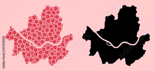 Vector Mosaic Map of Seoul Municipality of Pandemic Virus Items and Solid Map