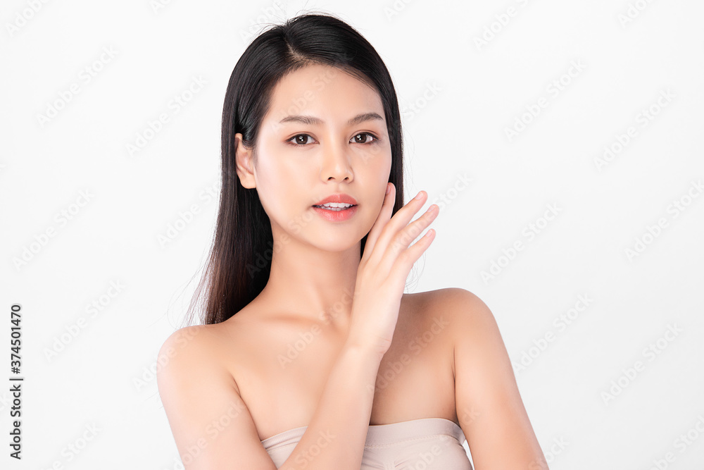 Beautiful Young asian Woman with Clean Fresh Skin, on white background, Face care, Facial treatment, Cosmetology, beauty and spa, Asian women portrait Beautiful Young asian Woman with Clean Fresh Skin, on white background, Face care, Facial treatment, Cosmetology, beauty and spa, Asian women portrait