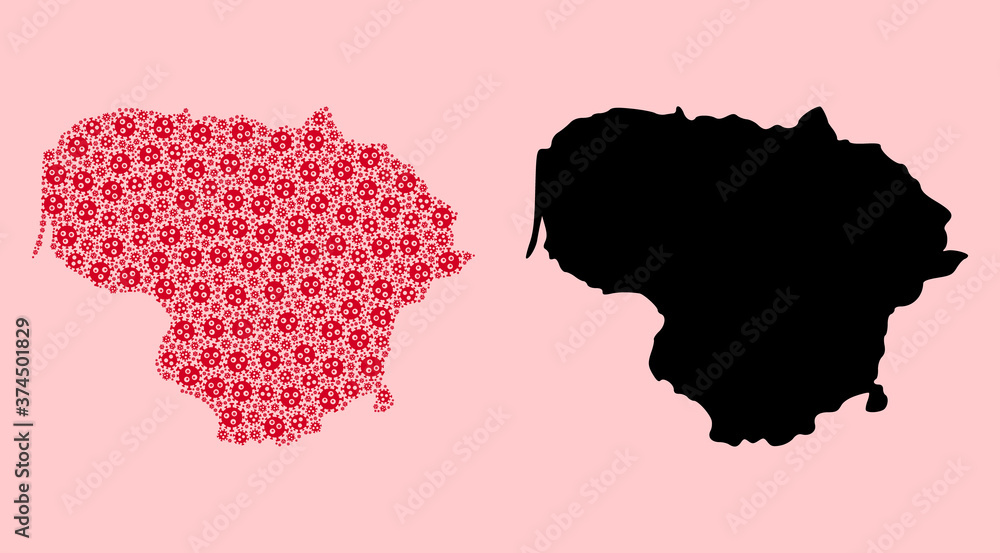 Vector Collage Map of Lithuania of Coronavirus Icons and Solid Map