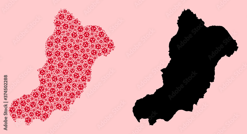 Obraz premium Vector Mosaic Map of La Graciosa Island of Covid-2019 Virus Items and Solid Map