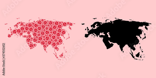 Vector Collage Map of Europe and Asia of Viral Parts and Solid Map