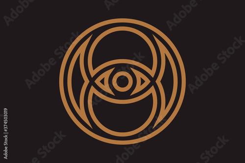 Mystic eye are on the circle belong of which the rays of the sun. Religion philosophy, spirituality, occultism, chemistry, science, magic. Isolated vector illustration.