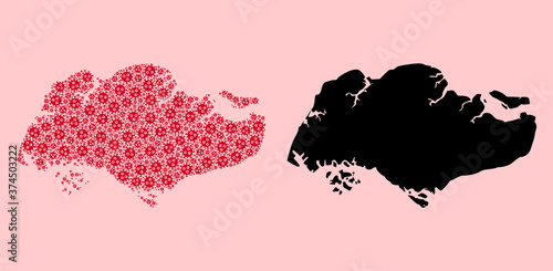 Vector Mosaic Map of Singapore of Virus Particles and Solid Map