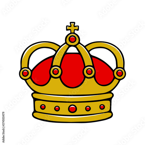 Hand drawn gold and red crown vector on white background