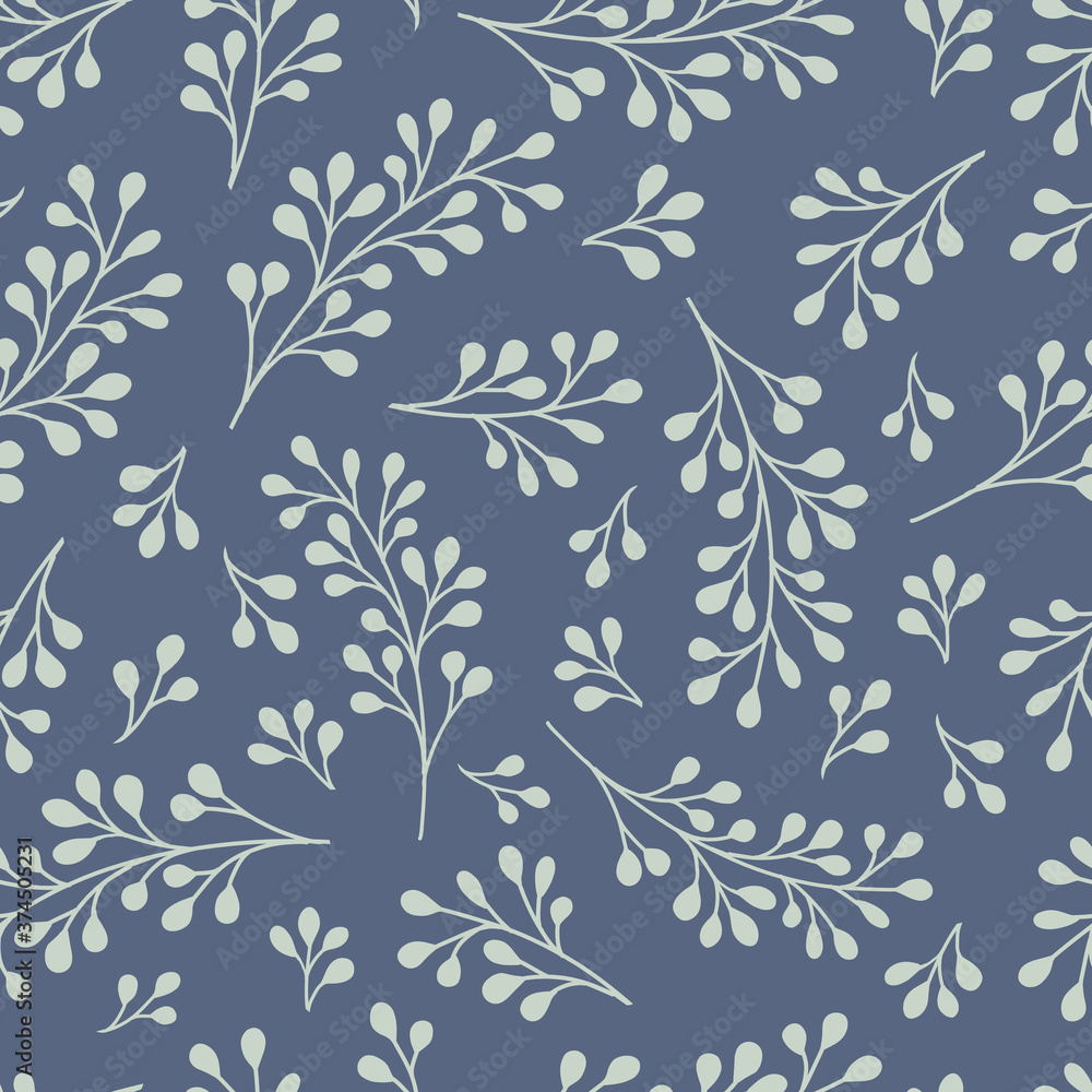 Fototapeta premium Seamless pattern background, digital paper with enchanting whimsical flowers, hand drawn vector branches for fabric, stationery, wallpaper, gift wrapping, scrapbook paper.