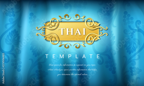 Thai background Blue color with flower Logo, Thai pattern traditional concept, Asian traditional art design. Vector illustration.