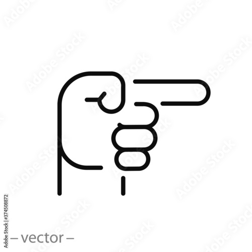 hand pointing finger icon, right arrow, choice way decision, thin line web symbol on white background - editable stroke vector illustration eps 10