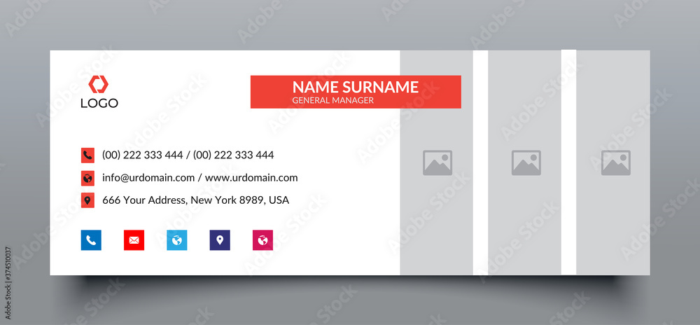 Professional email signature template with an author photo place modern and cinnabar shape layout Professional email signature template with an author photo place modern and cinnabar shape layout