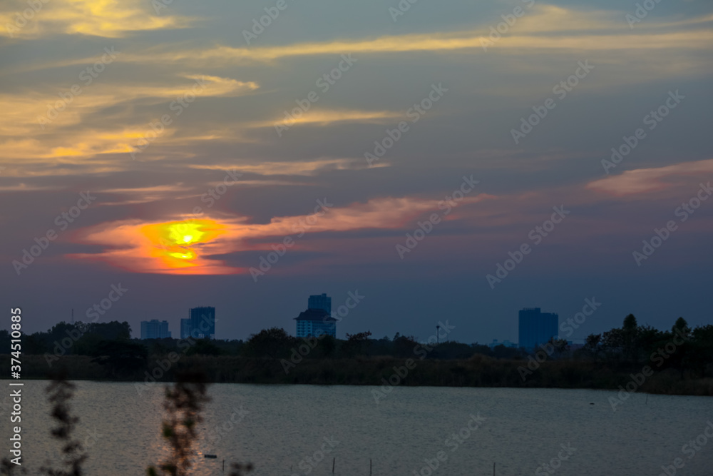 Silhouette of building in the city sunset or sunrise moment Silhouette of building in the city sunset or sunrise moment